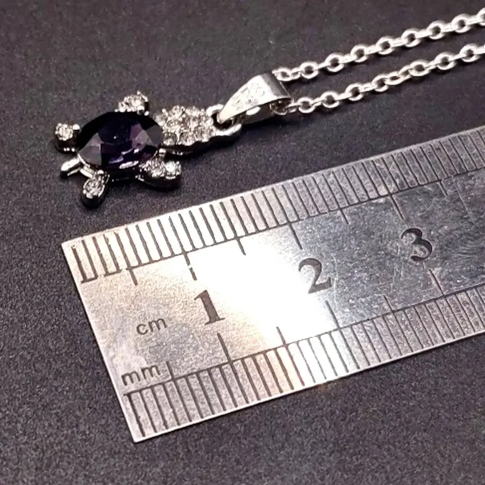 925 Silver Turtle Necklace Earrings Set CZ Amethyst Women's Boho Birthday Gift